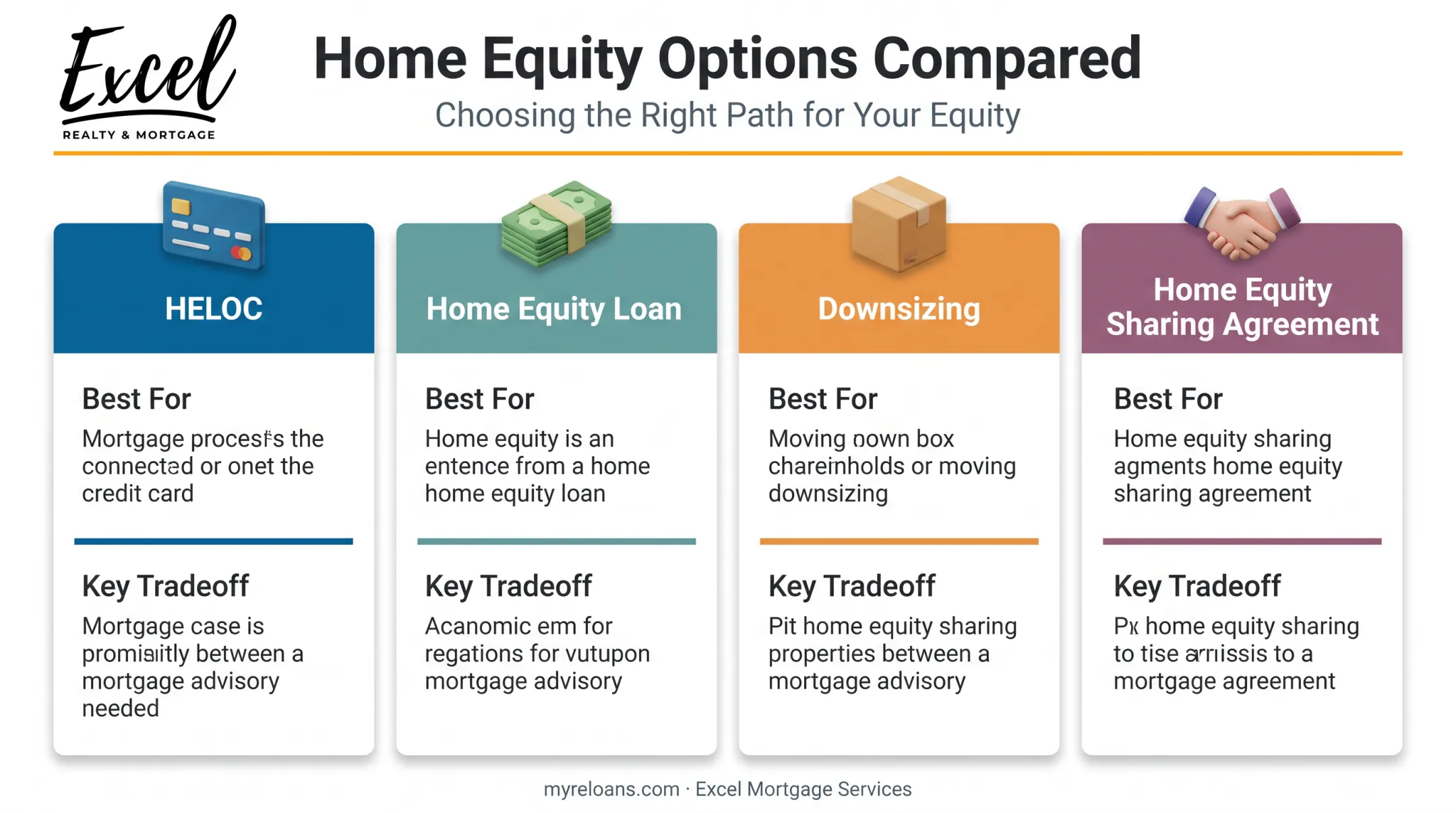 Comparison chart of reverse mortgage alternatives including HELOC and home equity loans