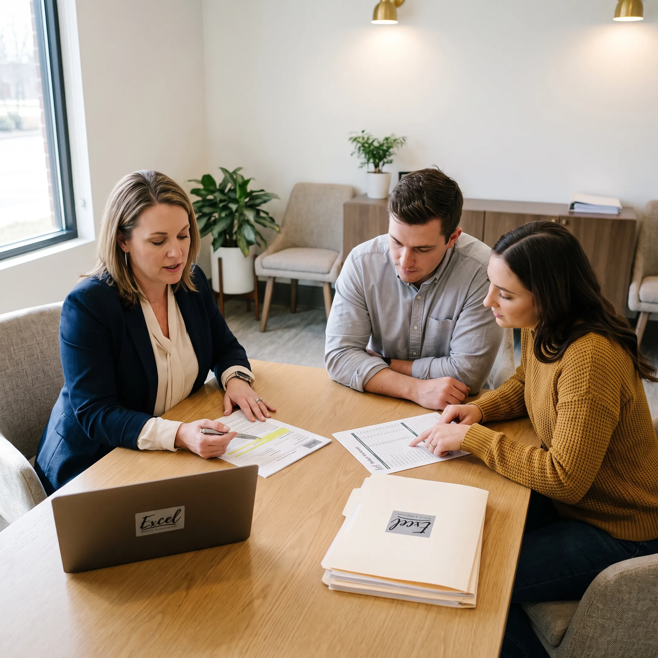 First-time homebuyers reviewing mortgage options with a loan officer