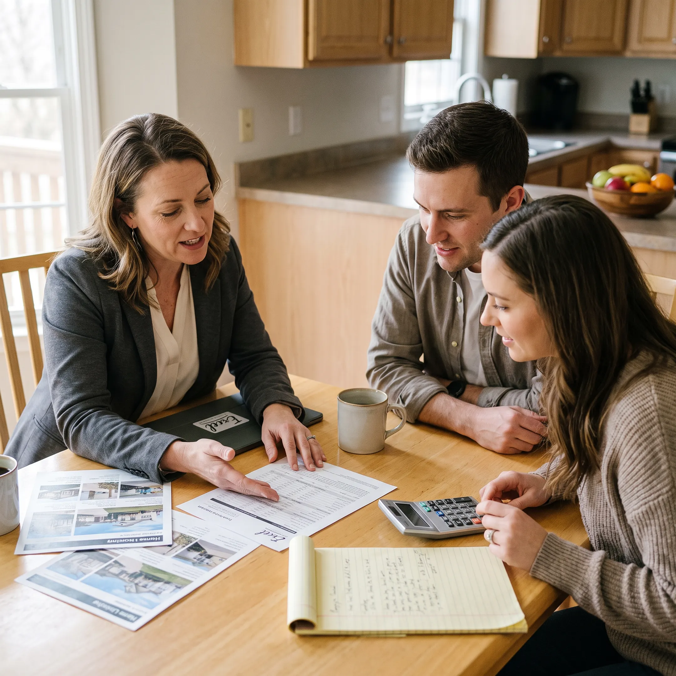 First-time buyers reviewing mortgage options with a loan officer