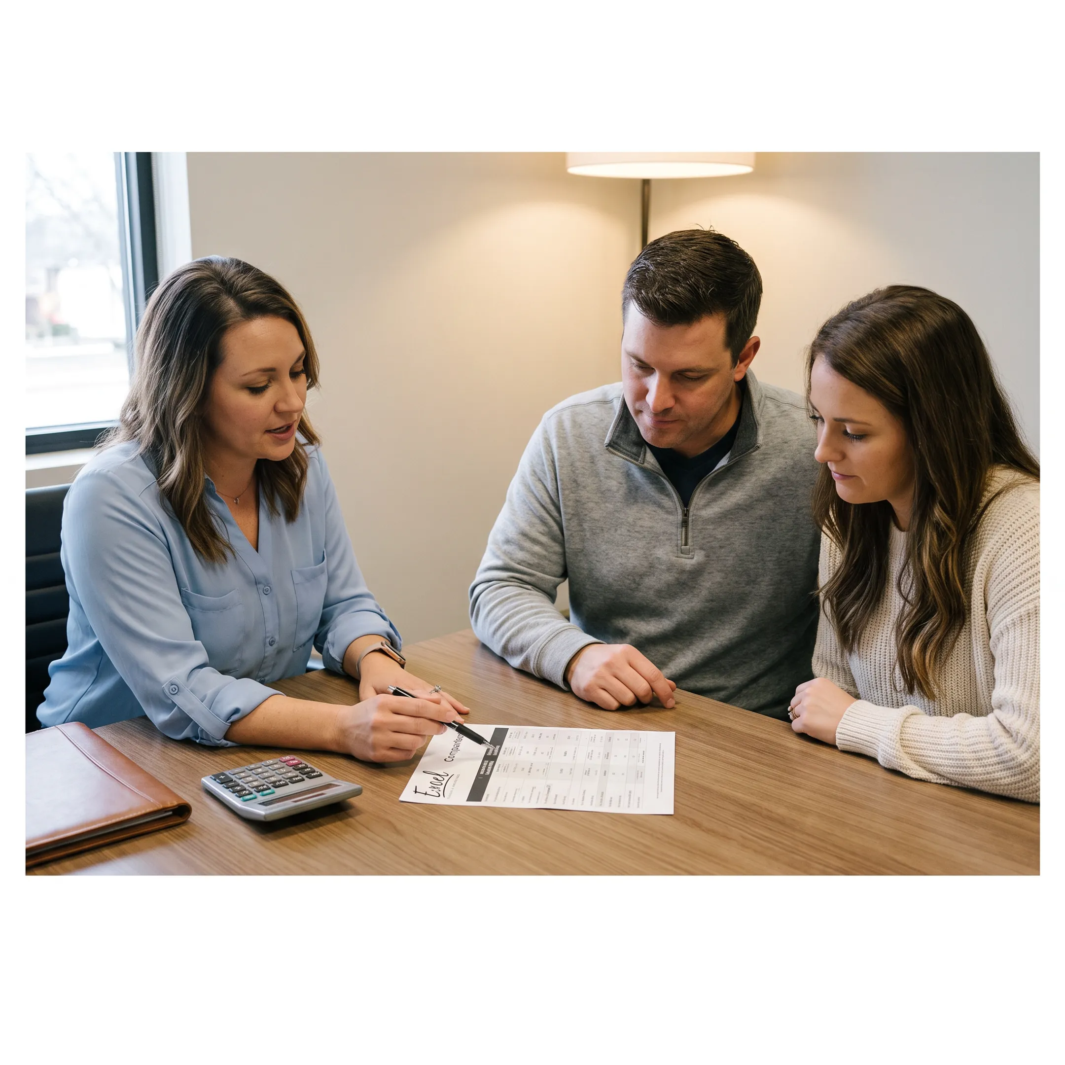 Mortgage loan officer explaining financing choices to homeowners