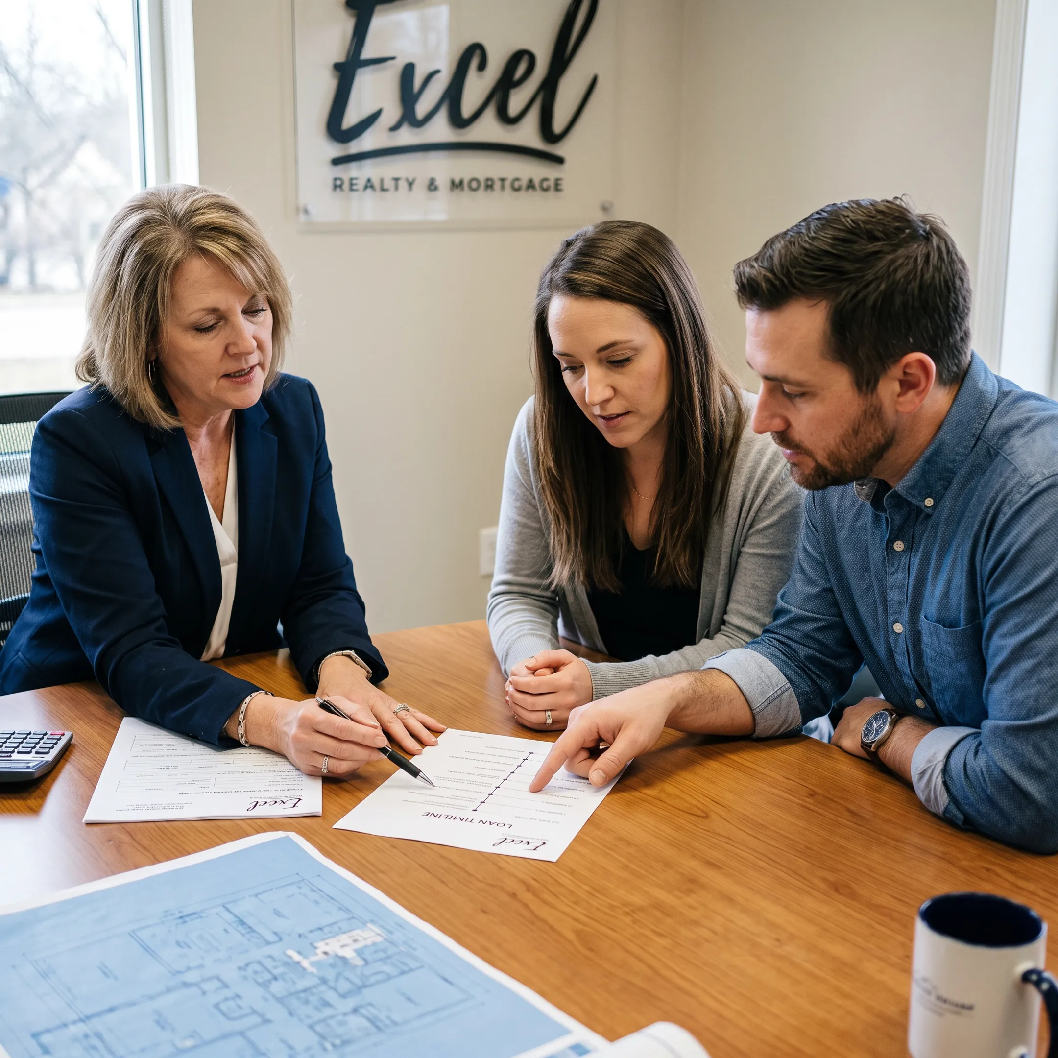 Loan officer explaining the mortgage process to homebuyers