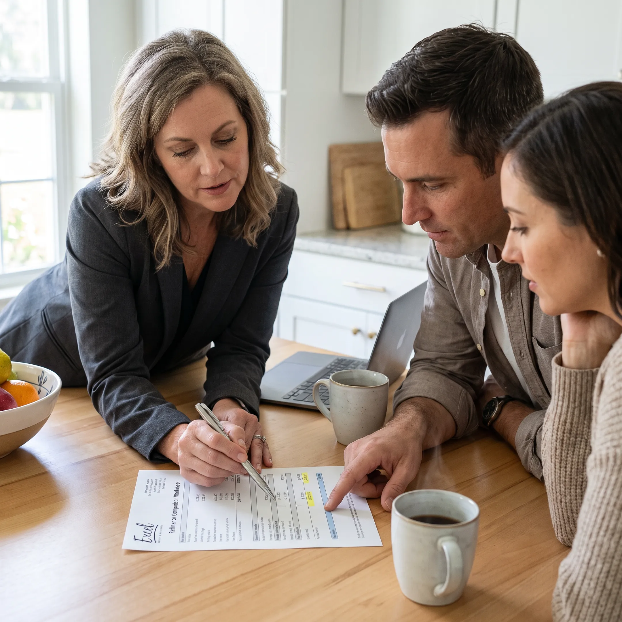Mortgage advisor explaining loan options to homeowners