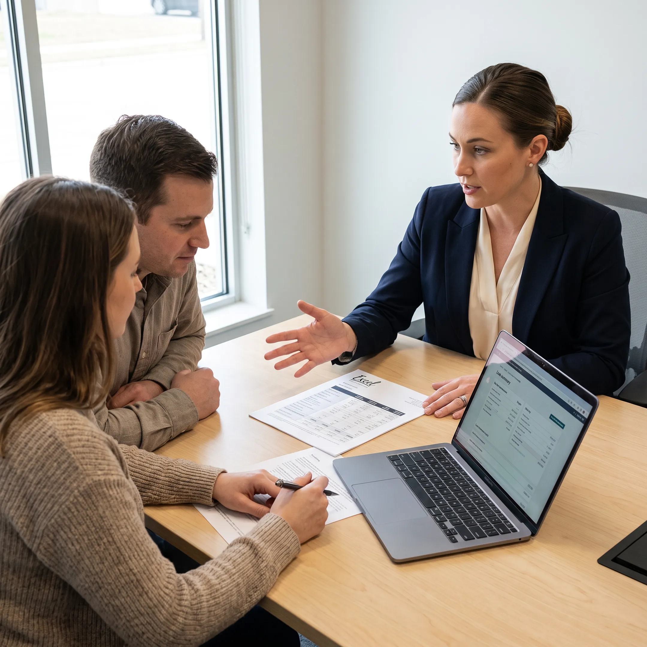 Mortgage advisor guiding a first-time buyer