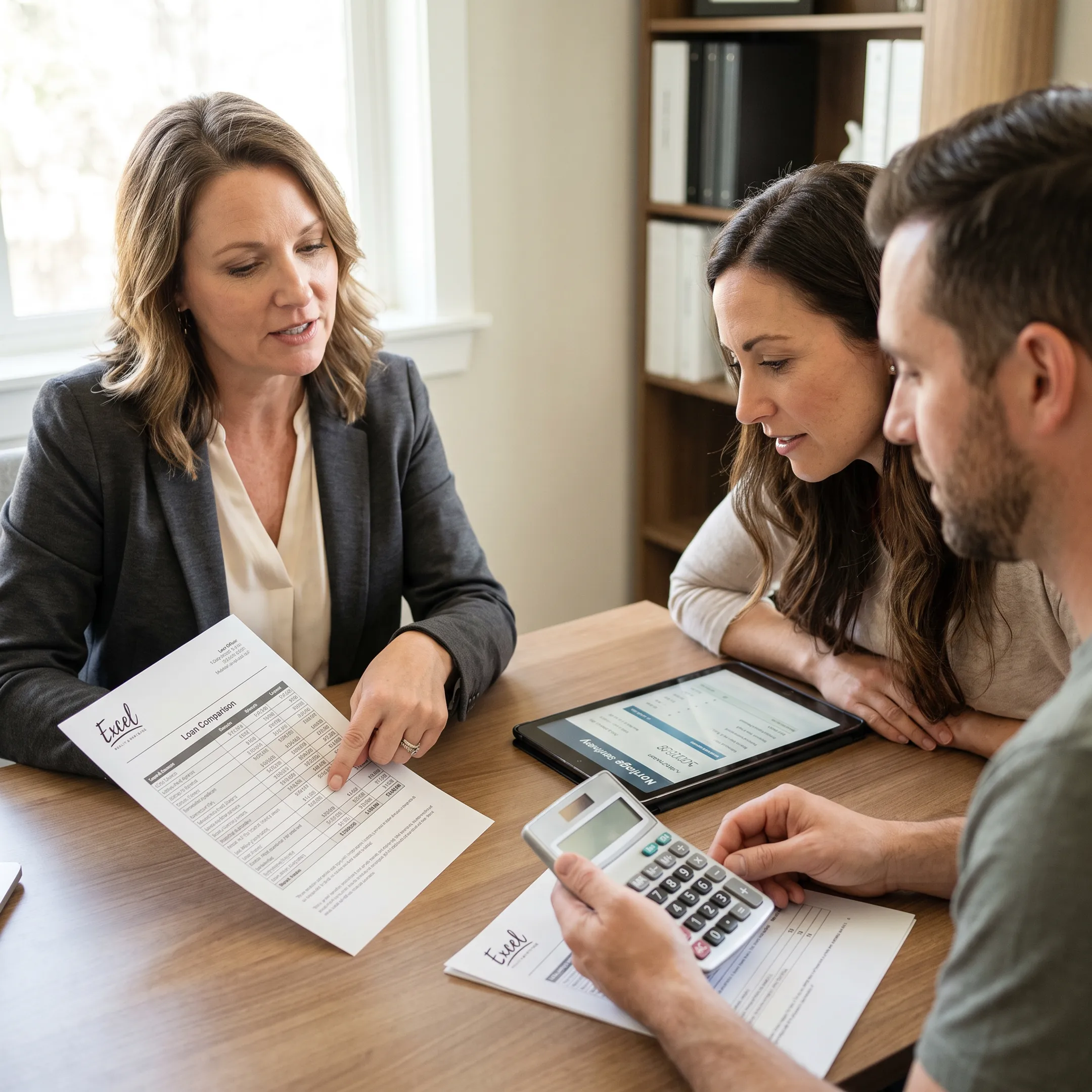 Mortgage professional explaining loan options to homeowners