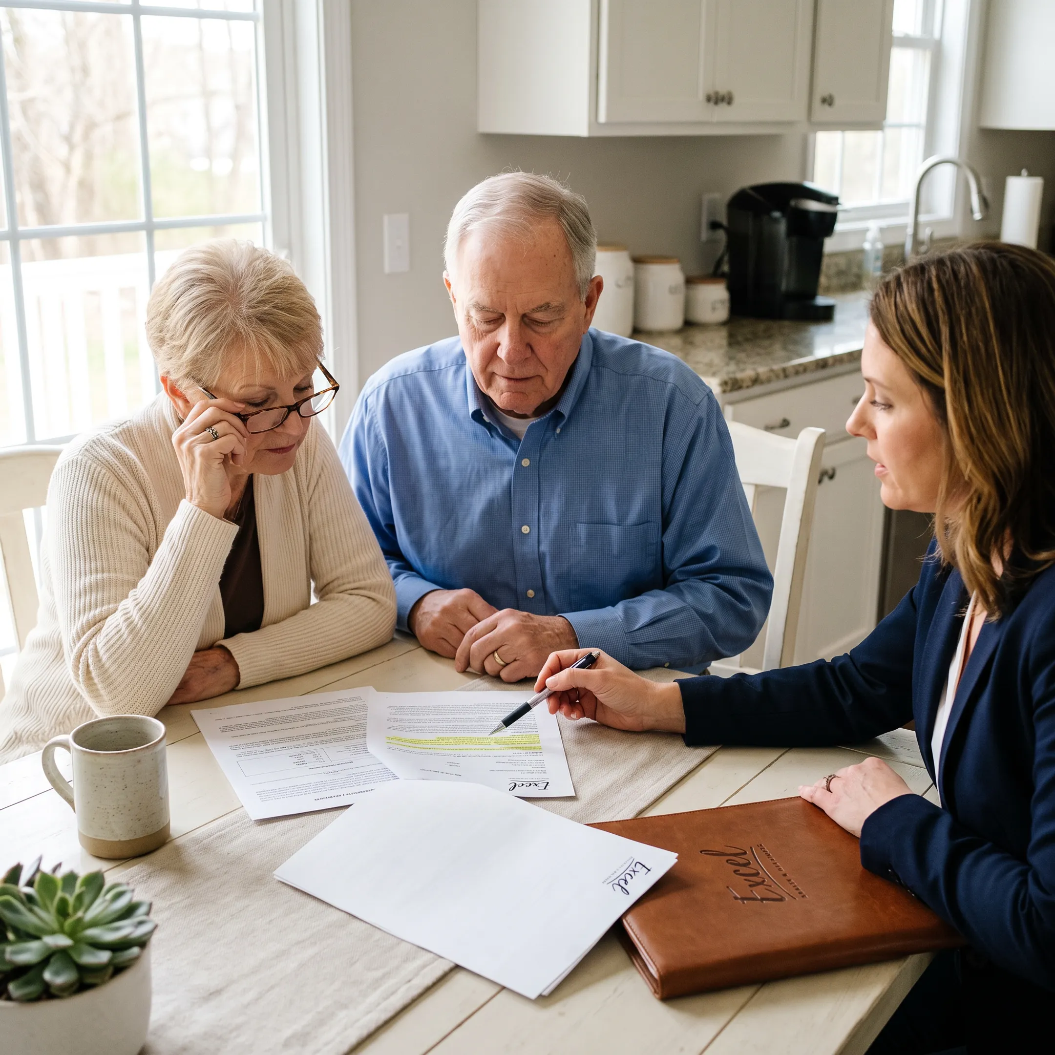 Senior couple reviewing reverse mortgage options at home