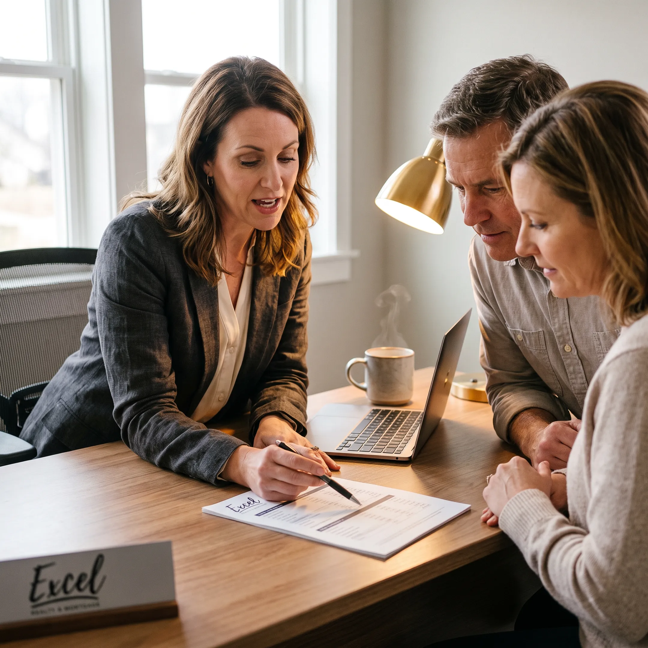 Mortgage loan officer explaining financing choices to homeowners