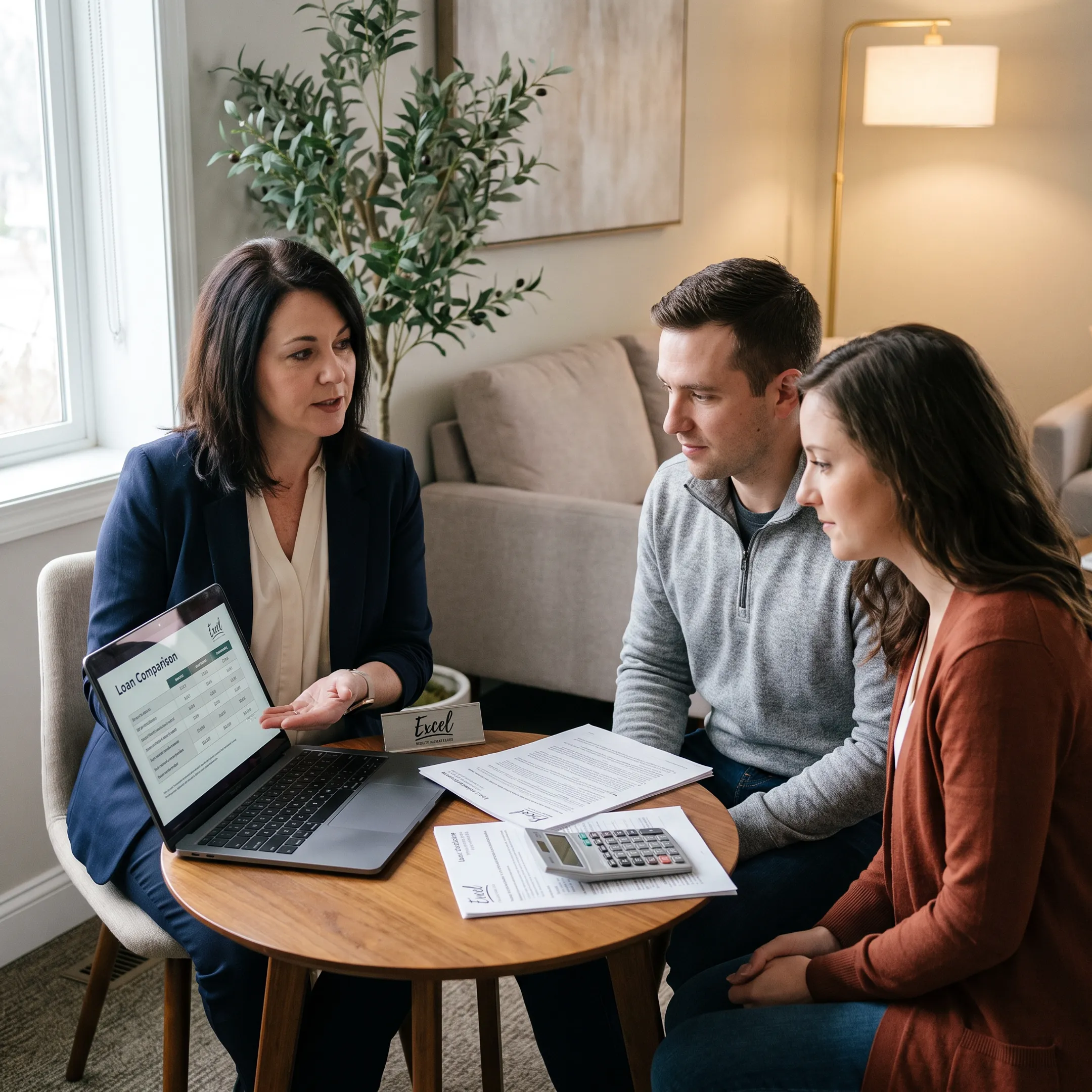 Homebuyer and loan officer discussing mortgage options