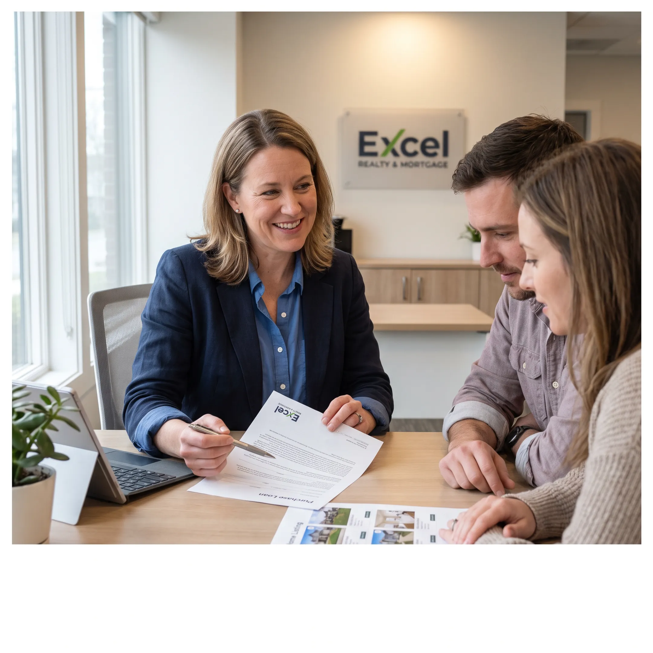 First-time buyers reviewing mortgage documents with a loan officer