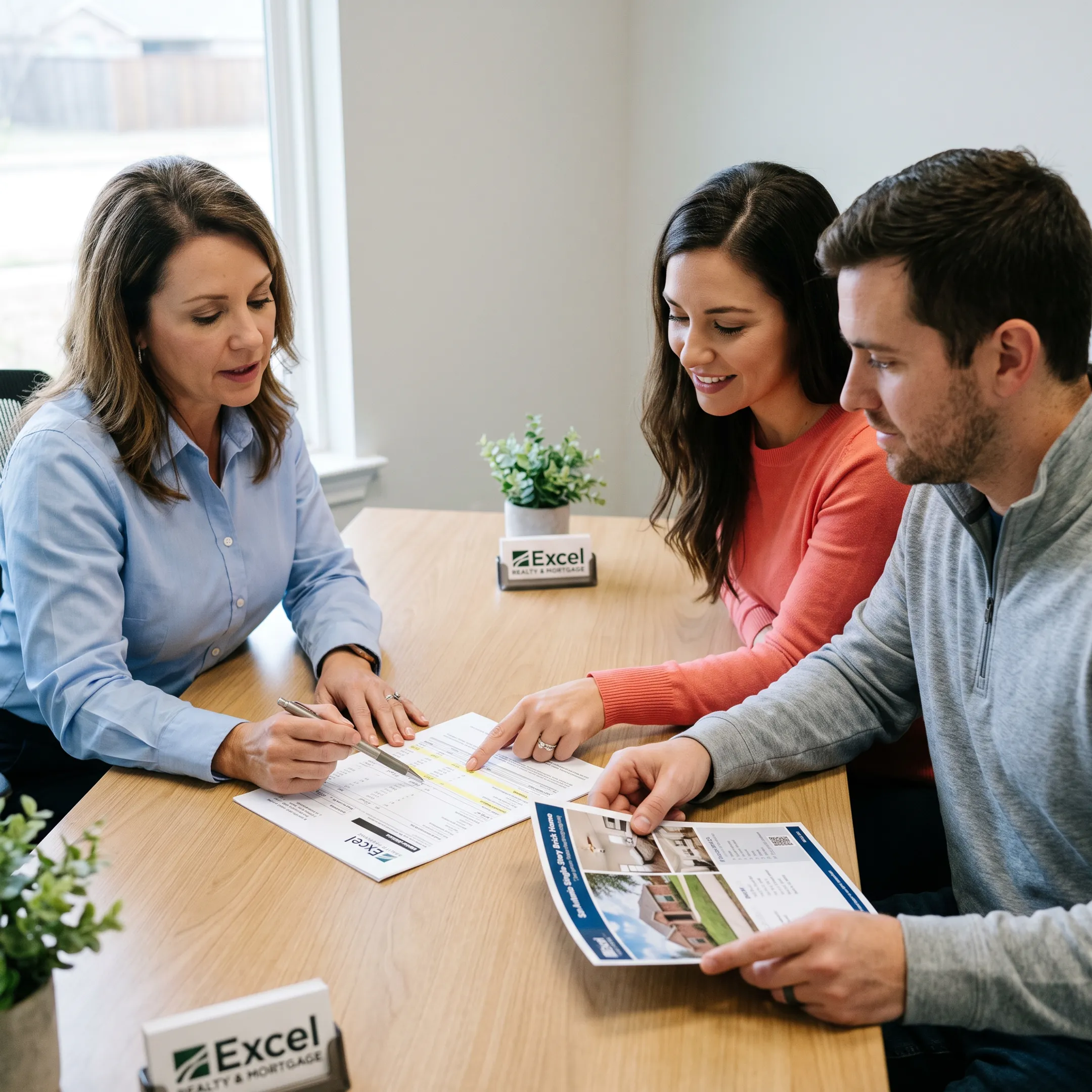 First-time buyers reviewing mortgage options with a loan officer