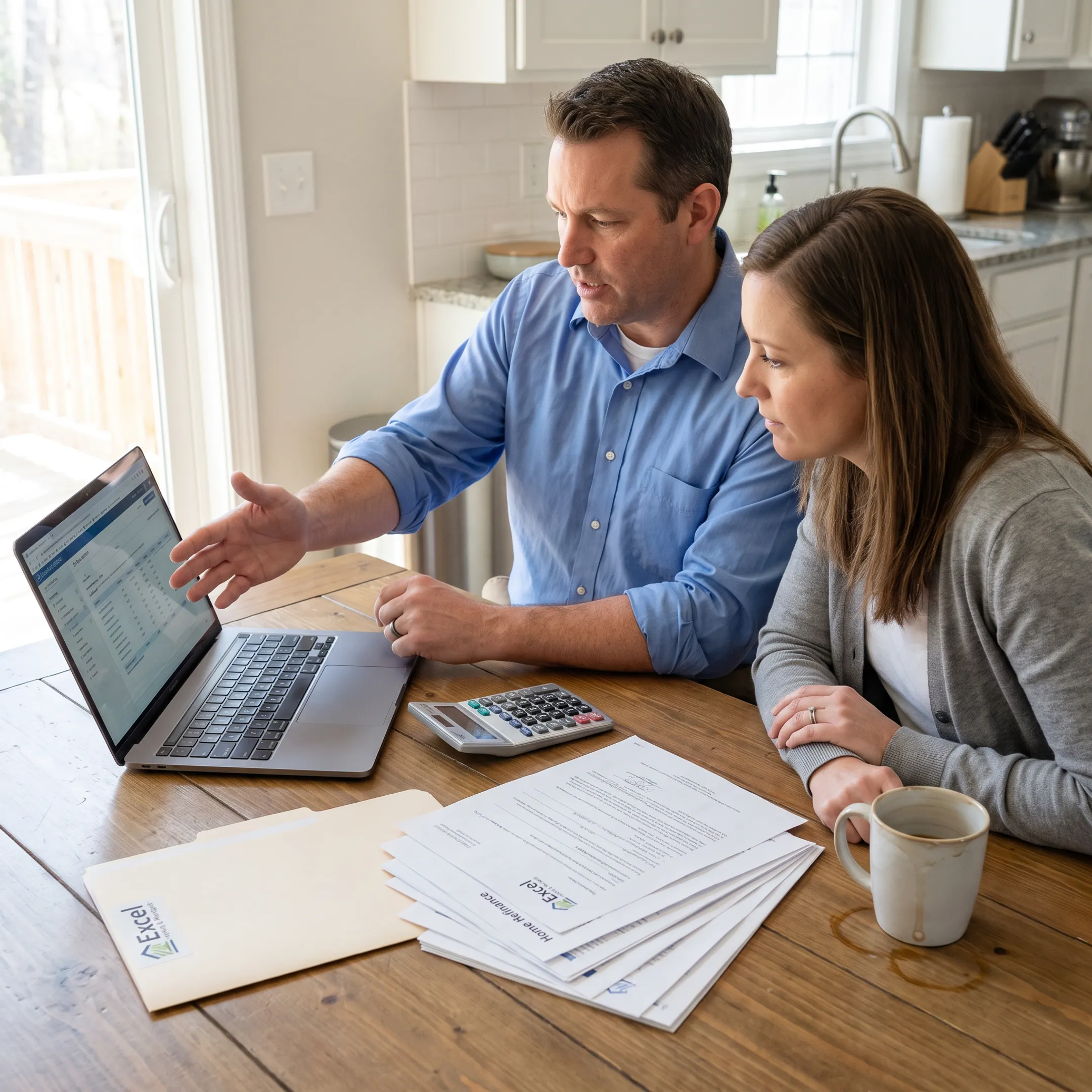 Homeowner reviewing refinance documents with a mortgage professional