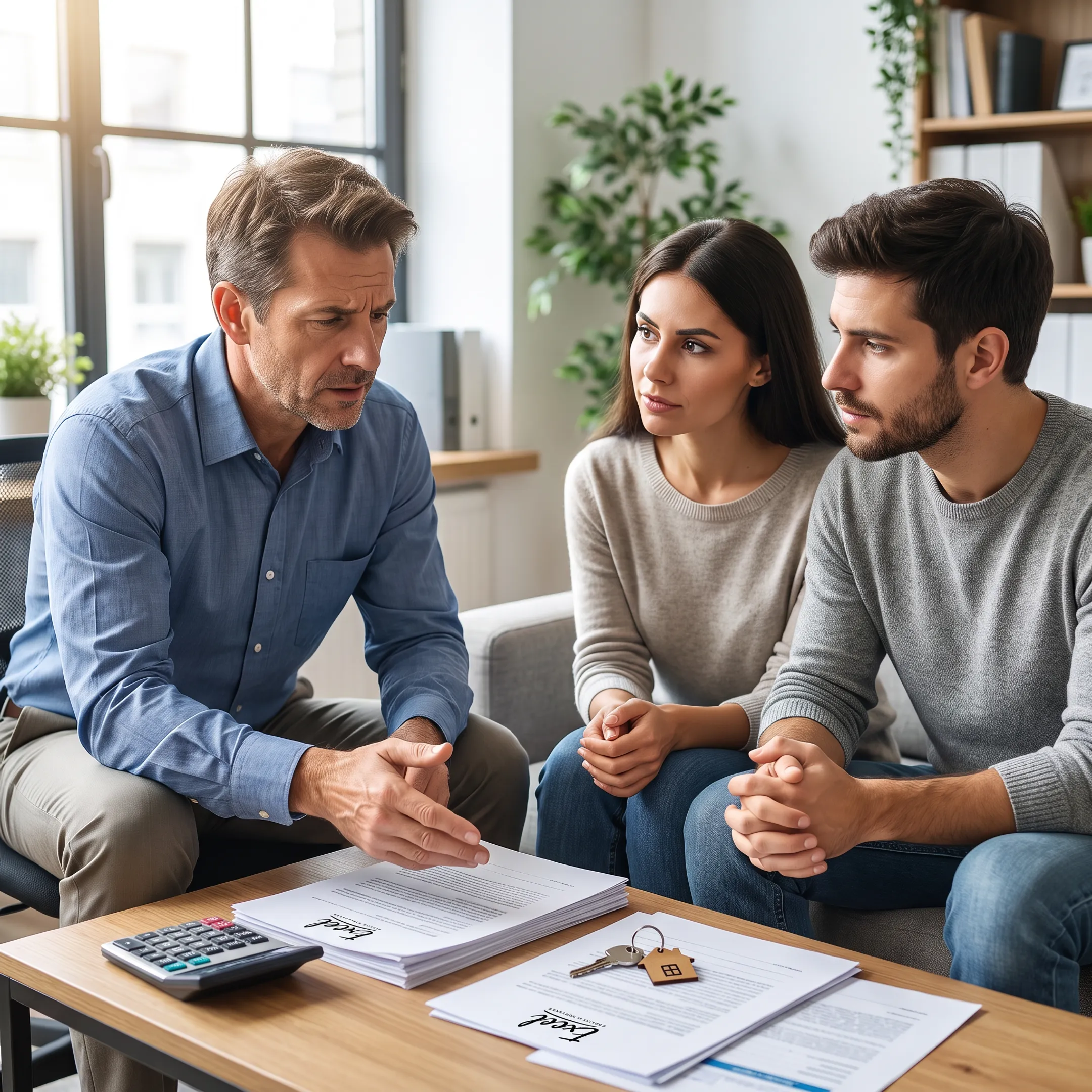 Mortgage professional explaining loan choices to first-time buyers