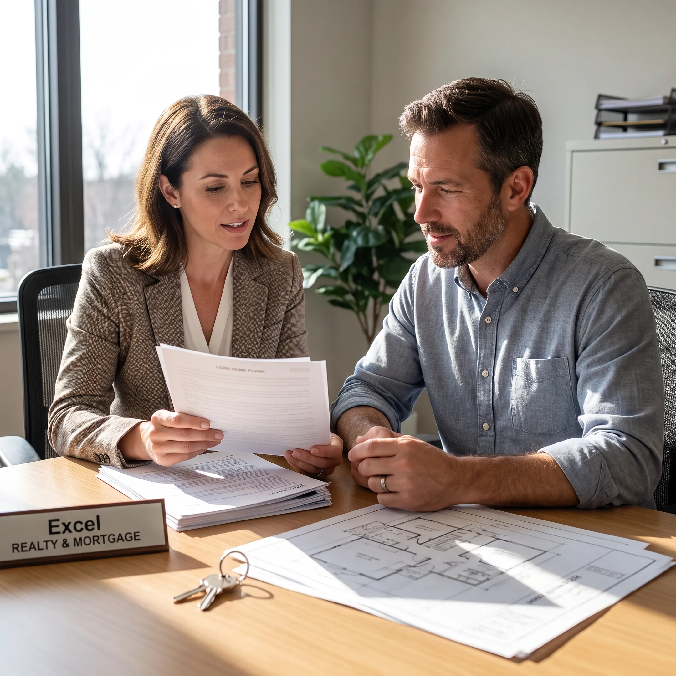 Homebuyer reviewing mortgage documents with a loan officer
