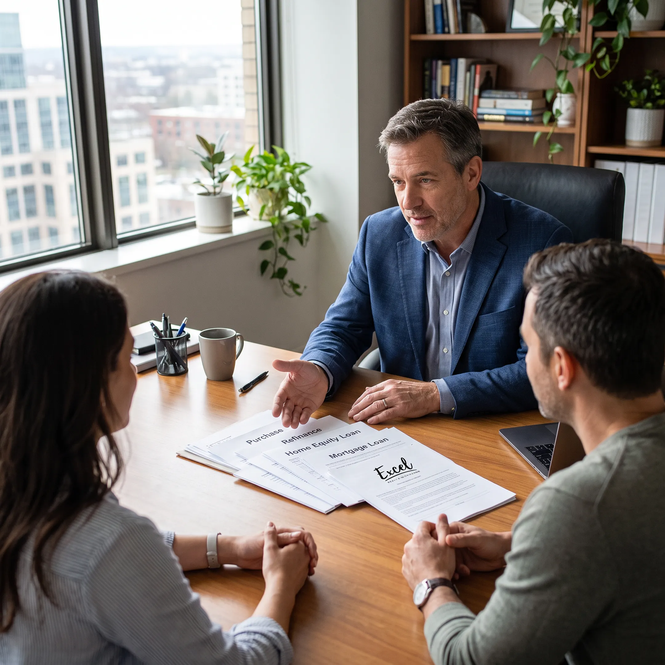 Mortgage advisor explaining financing options to homeowners