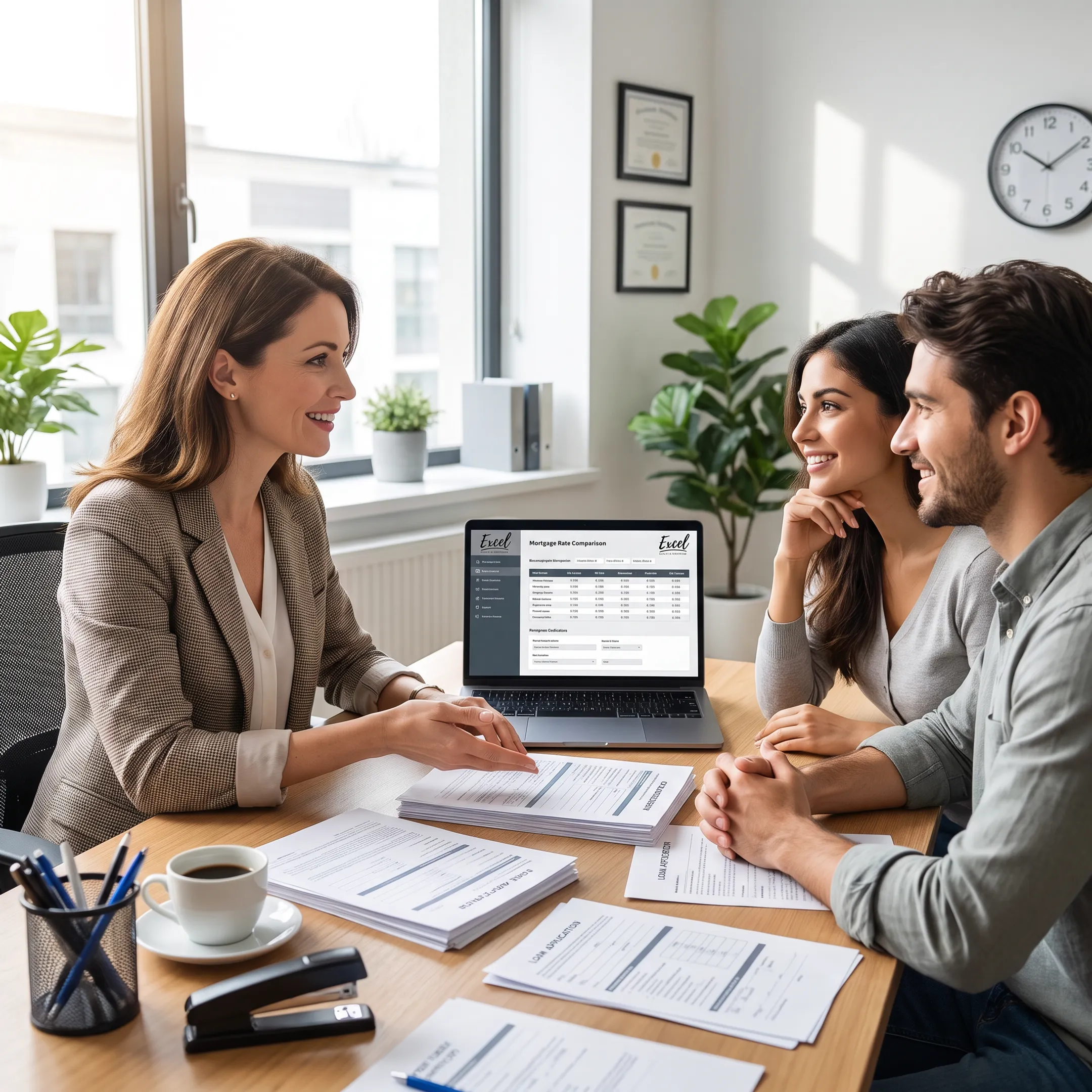 Mortgage loan officer guiding first-time buyers