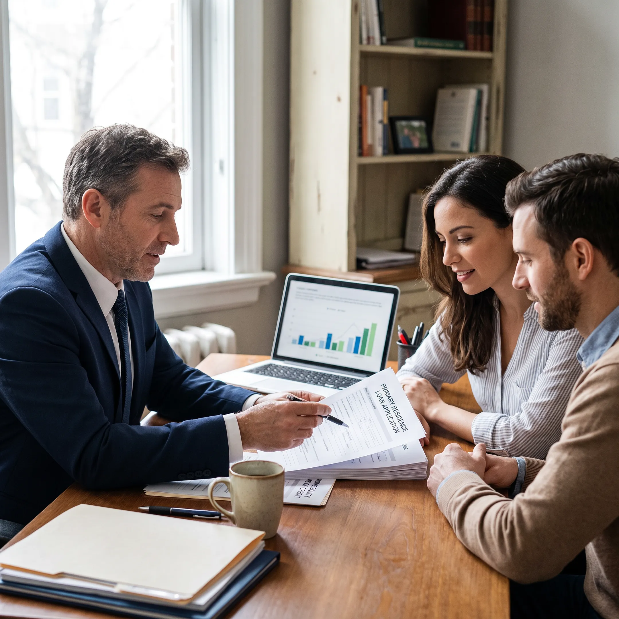Mortgage advisor explaining home financing options to homeowners