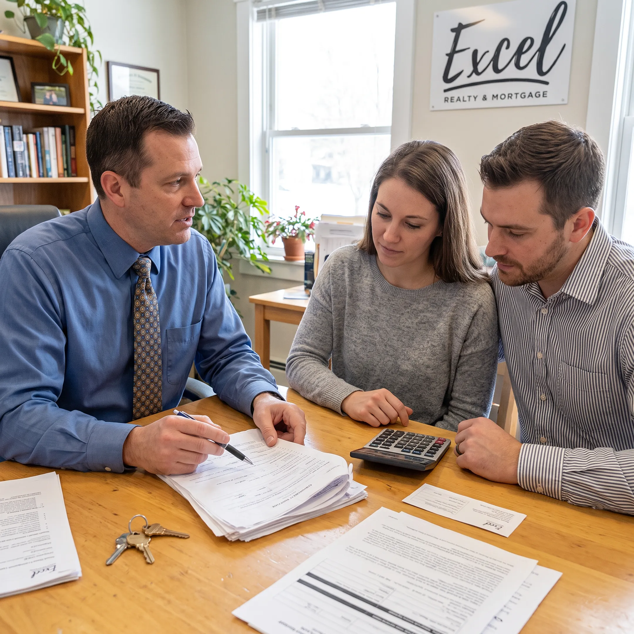 Couple reviewing home loan options with a mortgage professional