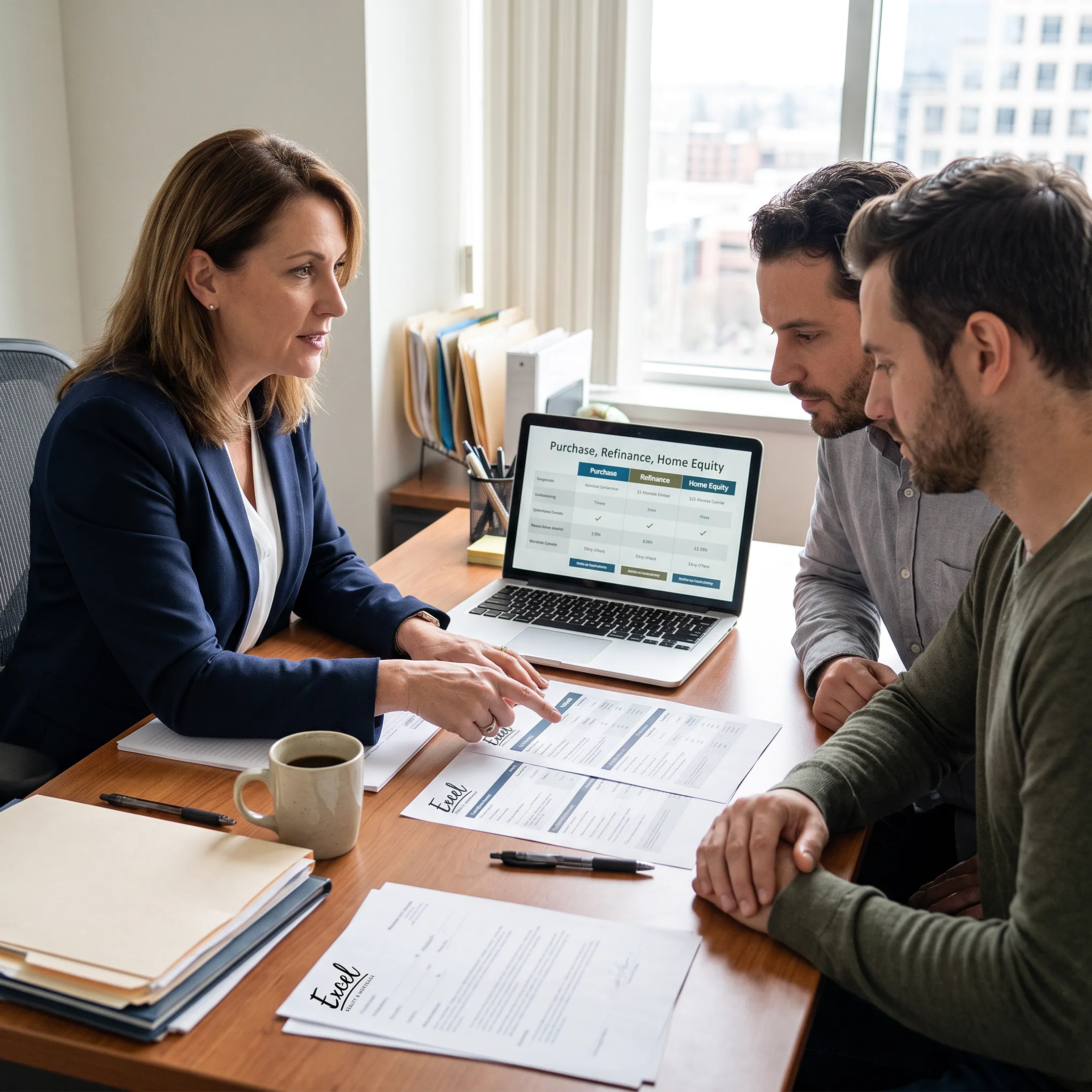 Mortgage professional explaining financing options to homeowners