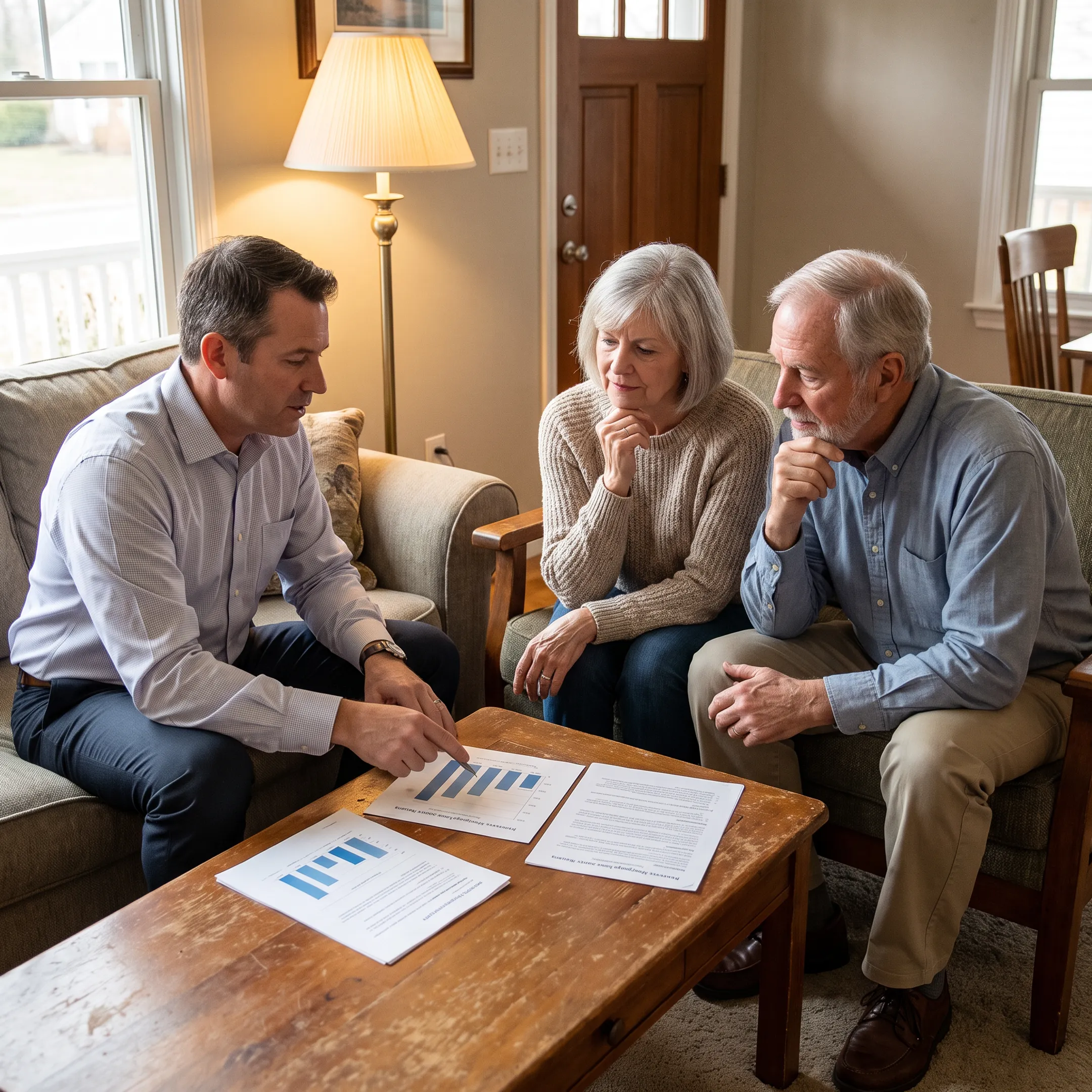 Homeowner discussing home equity options with mortgage advisor