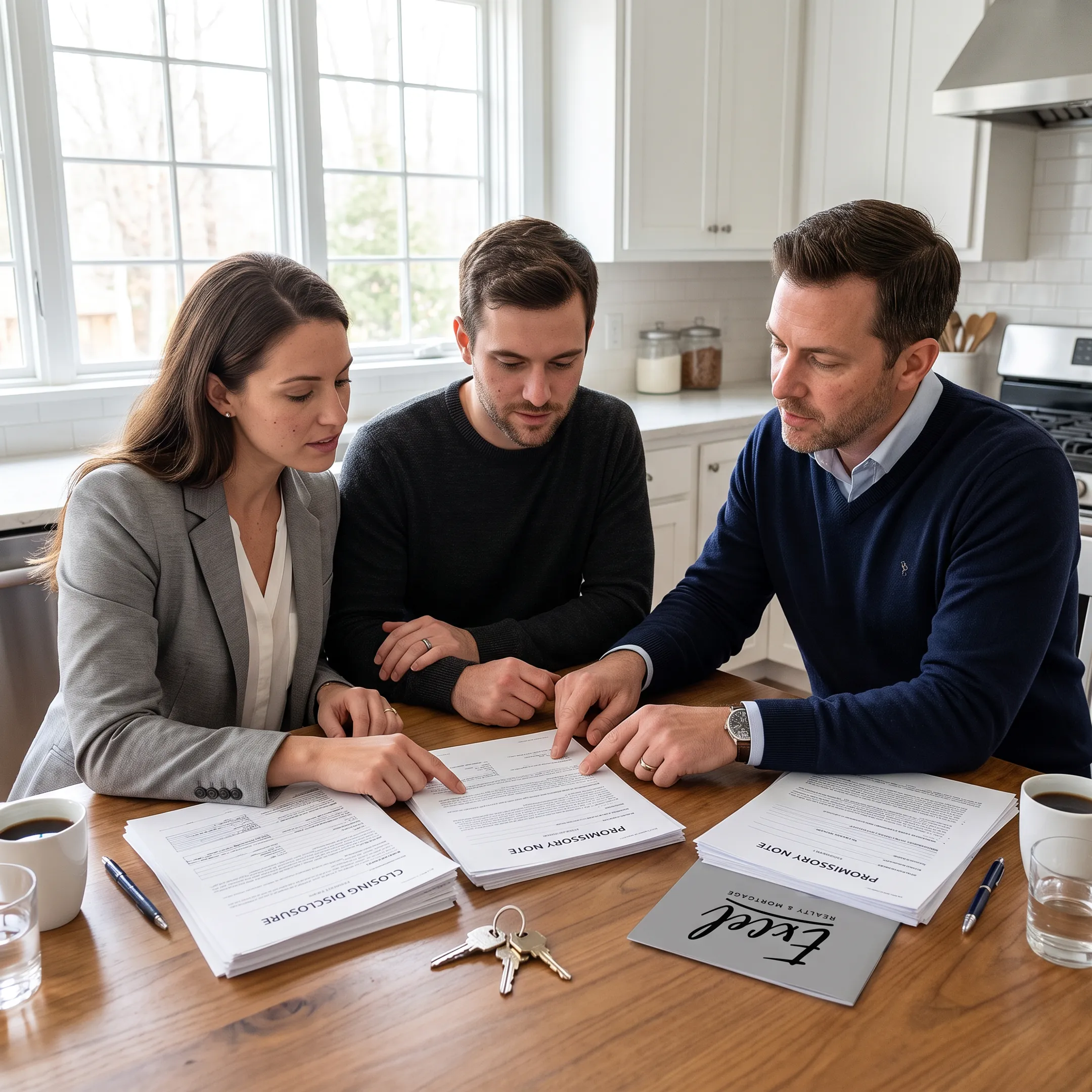 First-time homebuyers reviewing mortgage documents