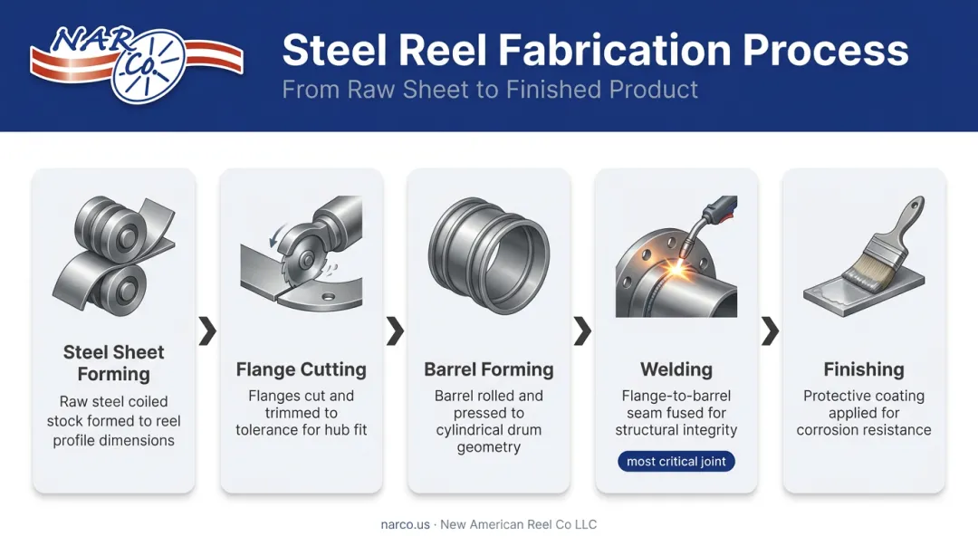 5-step corrugated steel cable drum fabrication process flow diagram