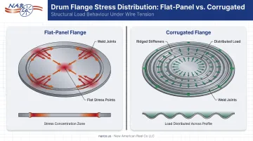 Corrugated versus flat-panel flange stress distribution comparison diagram