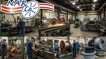 Narco steel wire reel reconditioning process showing flange repair and dynamic balancing