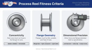 Three critical process reel properties concentricity flange geometry dimensional precision infographic