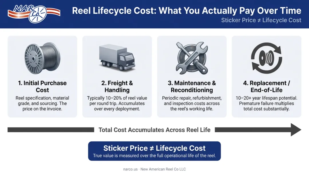 Steel reel total lifecycle cost breakdown including purchase freight maintenance and reconditioning
