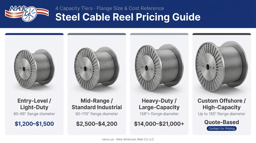 Steel cable reel price tiers from entry-level to heavy-duty custom drums