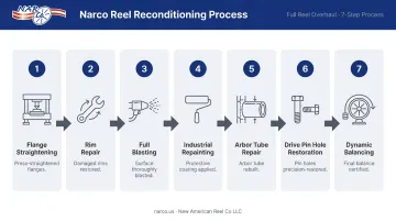 Seven-step steel wire reel overhaul reconditioning process flow diagram