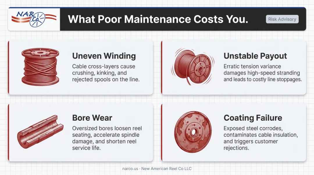 Four downstream effects of poorly maintained steel wire reels on production