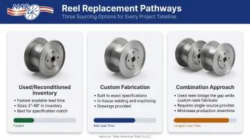 Three emergency wire reel replacement pathways comparison used stock custom fabrication combination