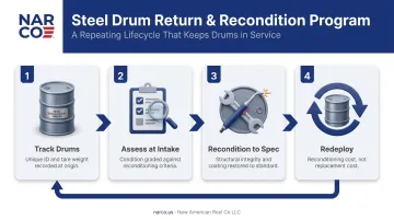 4-step steel drum return and recondition program cycle process flow