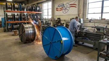 Narco steel bobbin reconditioning process showing welding machining and recoating services