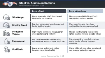 Wire drawing bobbin material decision matrix steel versus aluminum five variables