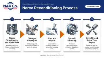 5-step steel bobbin reconditioning process from inspection to dynamic balancing