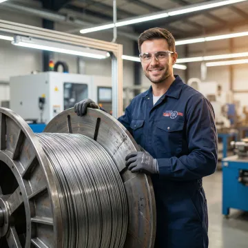 Industrial steel wire reel being maintained in manufacturing facility