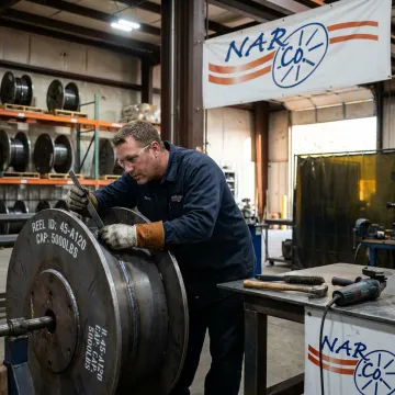 Technician inspecting a steel wire reel