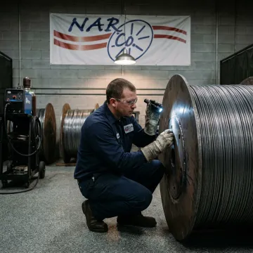 Technician inspecting a repaired steel spool
