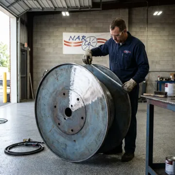 Technician repairing an industrial spool