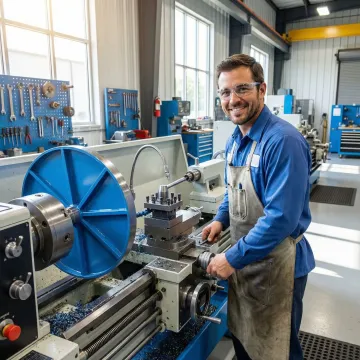 Close-up of precision machining work on steel reel arbor
