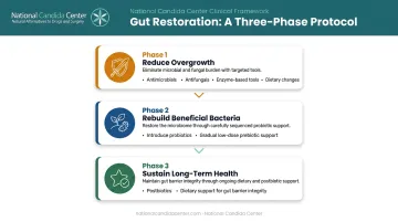 Three-phase gut restoration process for Candida IBS and leaky gut patients
