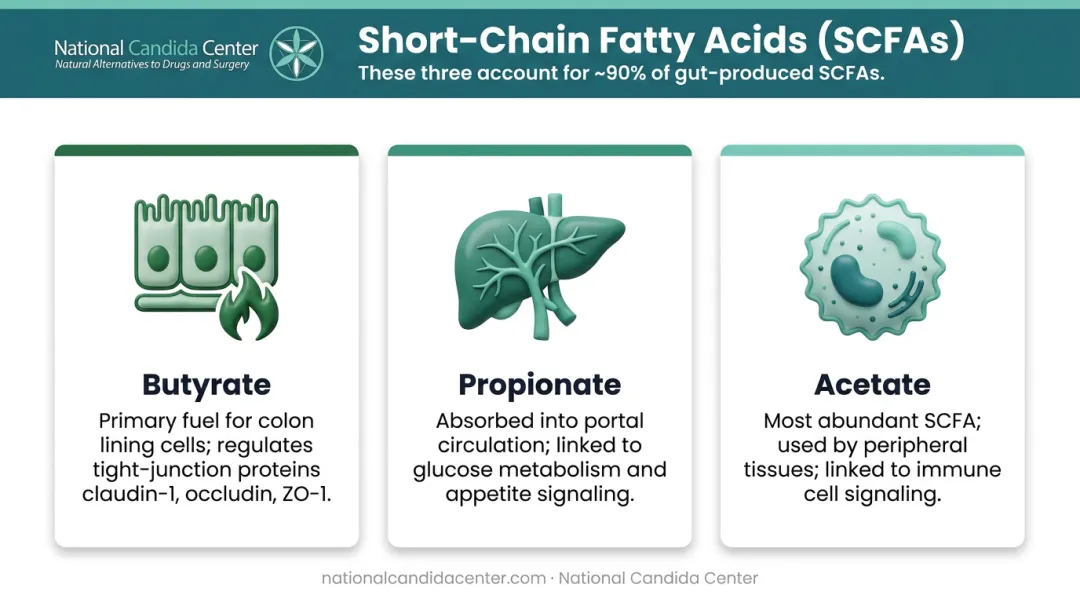 Three short-chain fatty acids butyrate propionate acetate roles in gut health