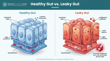 Healthy gut lining versus leaky gut tight junction comparison diagram