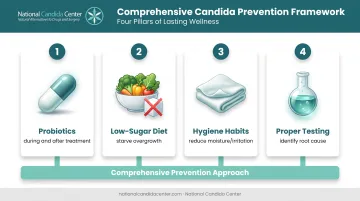 Four-pillar strategy for preventing yeast infections after antibiotics