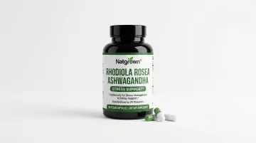 Standardized adaptogen supplement extracts showing ashwagandha and rhodiola rosea products