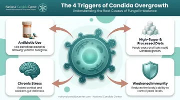 Four key triggers of Candida overgrowth including antibiotics and sugar diets