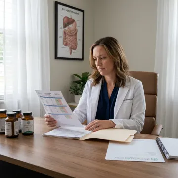 Functional health practitioner reviewing test results