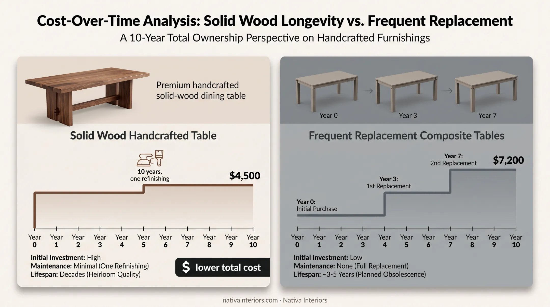 Lifecycle cost comparison of refinished solid wood furniture versus disposable replacements