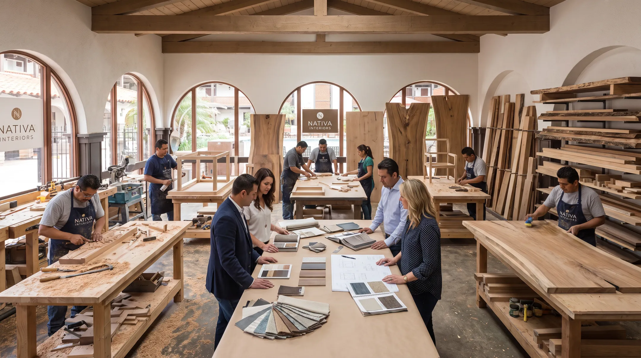 Nativa Interiors artisans crafting custom furniture in California workshop